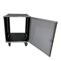 Flight case portable sur mesure pour équipement audio, rack 12U, avec porte simple en acrylique et 4 roues