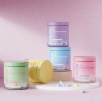 Bouteille en verre multicolore de 500 ml pour vitamines avec couvercle imprimé personnalisé, pot d'emballage pour capsules de multivitamines, conteneur pour capsules de suppléments