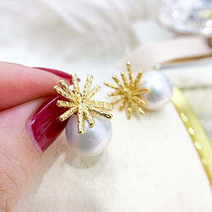 Accessoires de bijoux en argent S925 à faire soi-même, boucle d'oreille vide avec perles rondes de 10 à 13 mm, boucles d'oreilles à clous tendance 21729 - Product Image 1