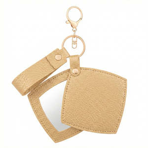 Espejo Compacto de Cuero PU con Diseño de Litchi, Espejo de Viaje Plegable Giratorio de Doble Cara, Color Beige HD - Product Image 2