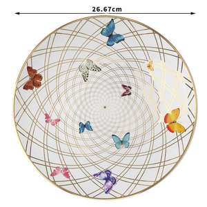 Assiette en céramique papillon colorée pour fête, spectacle, banquet, mariage, service de table, bord doré, porcelaine osseuse, assiette à pain, assiette de présentation - Product Image 3