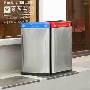 Cubo de basura reciclado público para exteriores MARTES SJ102, cubo de basura clasificado de Metal de acero inoxidable con 3 compartimentos, cubos de basura