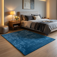 Tapis rectangulaire moderne en laine bleue, pelucheux, avec envers antidérapant en latex, épais et tufté, couleur unie, pour chambre à coucher et sol domestique