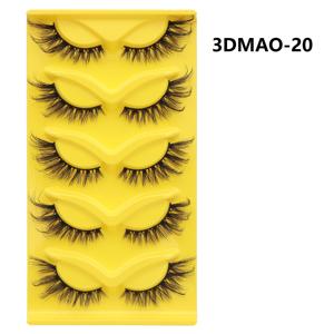 Vente en gros des 5 paires les plus populaires de faux cils en poils synthétiques de vison artificiel 3D Cat-eye <span class=keywords><strong>Fox</strong></span> Series faits à la main, noirs avec boîte jaune - Product Image 4