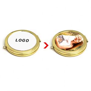 Custom Logo Metal Silver Pocket Base Cosmetic Makeup Double-Sided Folding <b>Small</b> Compact <b>Mirror</b> Diy Gift - Product Image 2