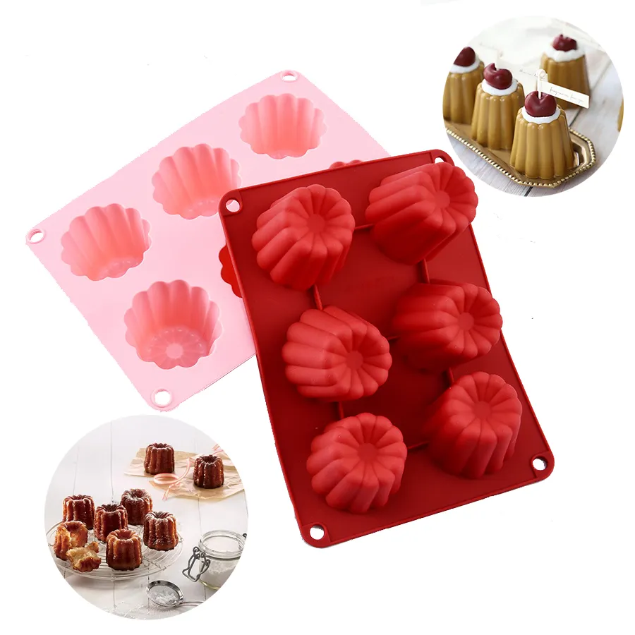 New Arrival 6 Cavities Cannele Maker Food Grade Baking Tool Soft Silicone Cake Molds for DIY Candle Chocolate Jelly Resin