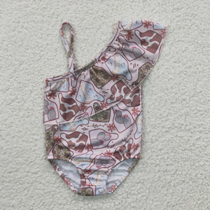 ชุดว่ายน้ำเด็กผู้หญิงแบบชิ้นเดียว ลายพิมพ์สไตล์ตะวันตก แต่งระบาย สายเดี่ยว นุ่ม ระบายอากาศได้ดี ขายส่ง - Product Image 2