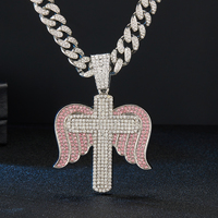 Vente en gros unisexe mode Bling strass croix ailes pendentif collier glacé Hip Hop chaîne cubaine pendentif bijoux
