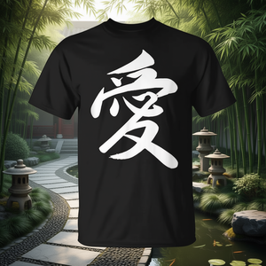 Camiseta Clásica con Estampado de Caligrafía China, Color Negro, Unisex, Tallas para Adultos S M L XL XXL, Cuello Redondo, Manga Corta, Serigrafía - Product Image 3