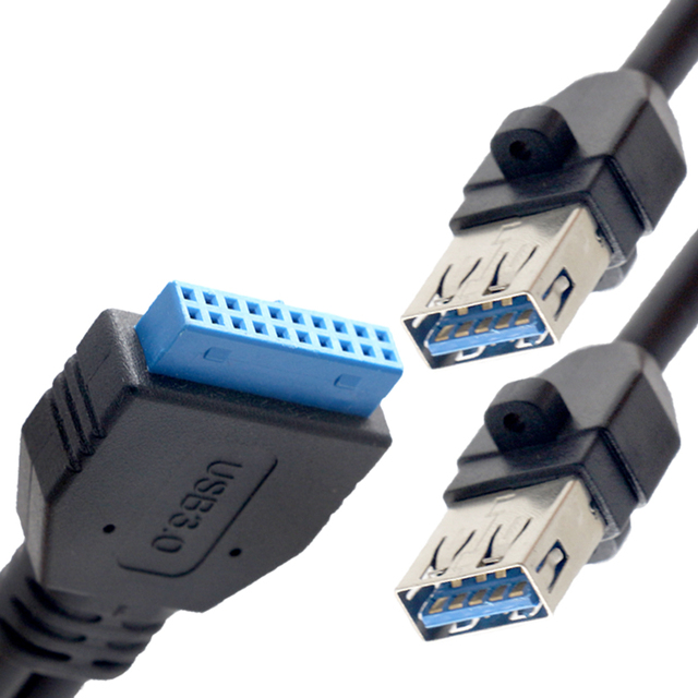Dual USB 3.0 Panel Mount a Female to 20 PIN Motherboard Header Date Extension Internal Cable for Laptop Computer