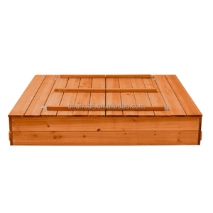 Bac à sable extérieur en bois de cèdre grand format avec sièges pliables toutes saisons pour enfants, housse rouge clair - Product Image 5