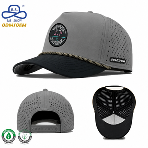 Fabricant de casquettes OEM, design à trous découpés au laser BSCI, logo en silicone personnalisé, casquettes de golf à 5 panneaux avec cordons pour événements sportifs - Product Image 1