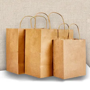 Sacchetto di carta per imballaggio alimentare kraft con stampa su misura con manici all'ingrosso eco-friendly regalo riciclabile sacchetto di carta