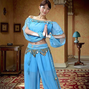 Conjunto de Top de Manga Larga de Chifón para Danza del Vientre y Pantalones con Monedas de Linterna, Vestido Indio Árabe Negro para Mujer, en Existencia, Sin Tiempo de Entrega de Muestra - Product Image 4