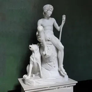 Lebensgroße Naturstein hand geschnitzte klassische griechische Rom Figur Skulptur Marmor Shepherd Boy Statue