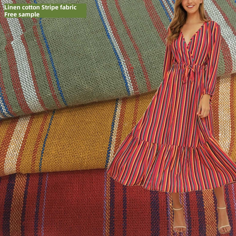 OEM ODM Breathable Viscose Cotton Linen Silk Elastane Stripe Jersey Fabric for Clothing