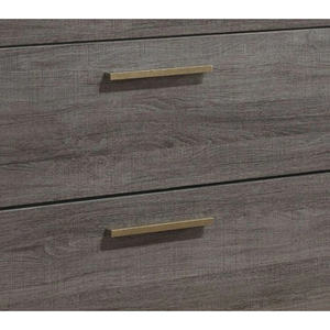 Table de chevet de chambre DB Contemporary 1 pièce gris antique avec poignées de barre en laiton et patins en métal pour une utilisation en appartement - Product Image 4