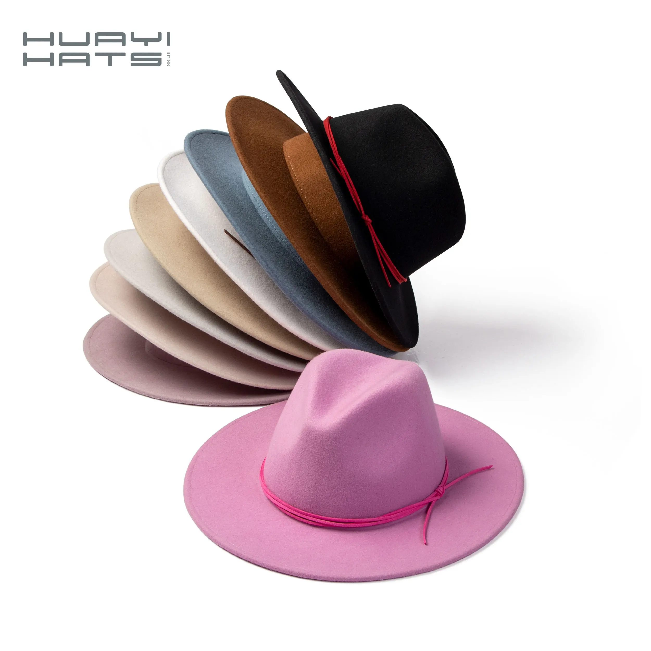 HUAYI HATS New fashion 100% wool unisex wide brim felt fedora soft panama fedora hats women wholesale 2023 BLANK pink