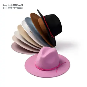 HUAYI CHAPÉUS de moda de Nova 100% unisex lã aba larga sentiu fedora suave panamá fedora chapéus das mulheres por atacado 2023 BRANCO rosa