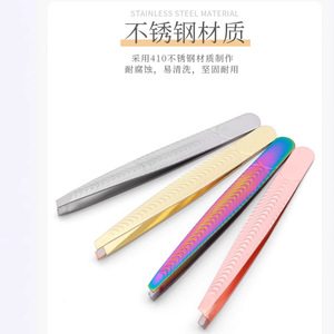 Precision stainless steel tweezers with slanted tip for plucking hair, trimming eyebrows, and grooming. Wholesale available - Product Image 3