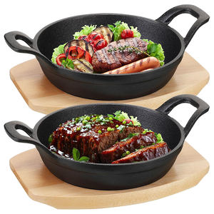Cuisine Restaurant Petit Plat Casserole Rond <span class=keywords><strong>En</strong></span> <span class=keywords><strong>Fonte</strong></span> Ustensiles De Cuisine Poêles À Steak Assiette Fajita avec Base <span class=keywords><strong>En</strong></span> Bois - Product Image 2