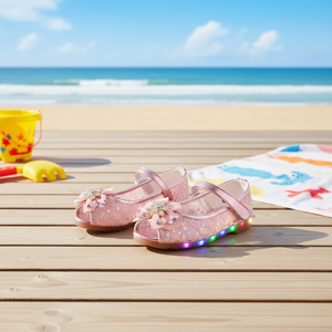 Sandales coréennes OZKIZ pour enfants, à lanières plates, à bout ouvert, avec décoration florale, synthétiques, lumineuses, tendance, pour l'été, 2-6 ans - Product Image 3