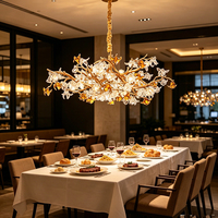 Lustre Branches Artistique de Luxe Fait Main avec Fleurs, Ampoule G9, Abat-jour en Aluminium et Verre, 3 Températures de Couleur 3000K-6000K, pour Salon