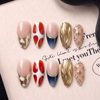 Faux ongles à presser en acrylique faits main, prêts pour la photographie, courbe amande moyenne, couvrance totale, PMMA, texture 3D, 10 pièces
