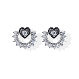 Impresionantes Pendientes de Corazón de Oro Sólido de 9K/14K/18K con Esmalte Negro y Halo de Diamantes para Regalo, Joyería de San Valentín - Product Image 6