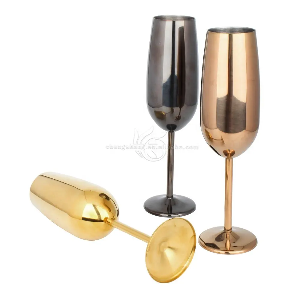 Wedding Parties Stainless Steel Rose Gold Copper Champagne Flutes Glass Set 270ML Unbreakable Metal Champagne Wine Glasses