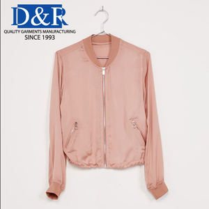 Veste bomber à manches longues en sergé uni pour femme, nouvelle mode, fermeture éclair, col montant, vêtement d'extérieur pour la saison d'automne, teinture en pièce 100% - Product Image 5