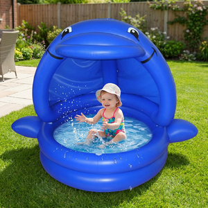 Piscina Inflable Infantil con Forma de Delfín Azul Oscuro, con Sombrilla, Base Reforzada de Doble Capa - Product Image 6