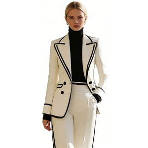 Dames 2-delige pak met contrastbies <span class=keywords><strong>blazer</strong></span> & wijde pijpen broek Sehe Fashion - Product Image 4