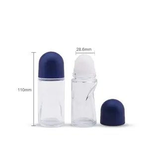 Oem Cosmetic Packaging Clear Deo Large Premium Roll On Glass Bottle 50ml Roller On Deodorant Bottle Roll On Bottle Printing