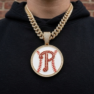 <span class=keywords><strong>Collier</strong></span> pendentif lettre Philadelphia style baseball, tendance, polyvalent, personnalisé, avec diamant, de marque de mode - Product Image 1