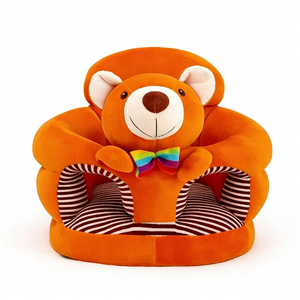 Asiento de aprendizaje para bebés de peluche de oso naranja personalizado, sofá de entrenamiento anti-vuelco para bebés con lazo de arcoíris y rayas - Product Image 2