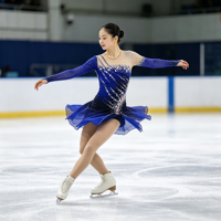 Robe de patinage artistique bleu royal et noir à strass dégradés, dos ouvert croisé, pour compétition de patinage sur glace