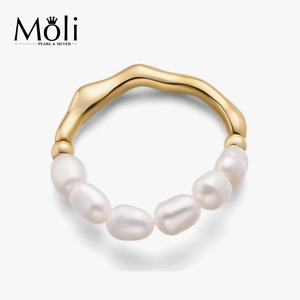 14K Gold Filled Mini Size 2-3mm Rice Pearl Adjustable Stackable <strong>Stretch</strong> Pearl <strong>Ring</strong> - Product Image 1