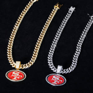 Pendentif personnalisé avec logo de l'équipe des 49ers, pendentif en argent personnalisé, chaîne à maillons, bijoux en cuivre et zircon, collier, bracelet pour hommes et femmes - Product Image 5