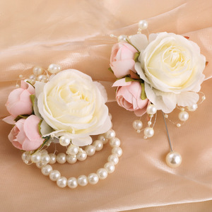 WIFELAI-A Corsage de poignet de mariée, roses artificielles, accent perlé, accessoire de mariage - Product Image 4