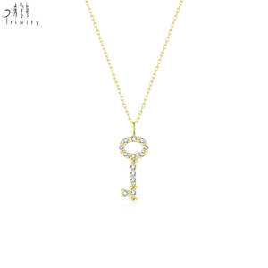 High Quality Trendy Style Key Shape Pendant 18K Solid Gold Real Natural Diamond Pendant Necklace Valentine's Day Gift For Girls - Product Image 3