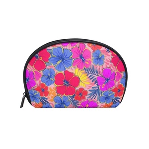 Pochette de rangement mini pour cosmétiques et maquillage, fantaisie, personnalisée, imprimée, imperméable, pour voyages en plein air, motif fleur d'hibiscus, écologique, pour filles - Product Image 1