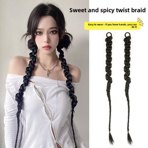 Perruque tressée pour femme, style européen et américain, avec mèches bouclées effet machine, queues de cheval à double trame, dreadlocks torsadées, doubles queues de cheval hautes - Product Image 1