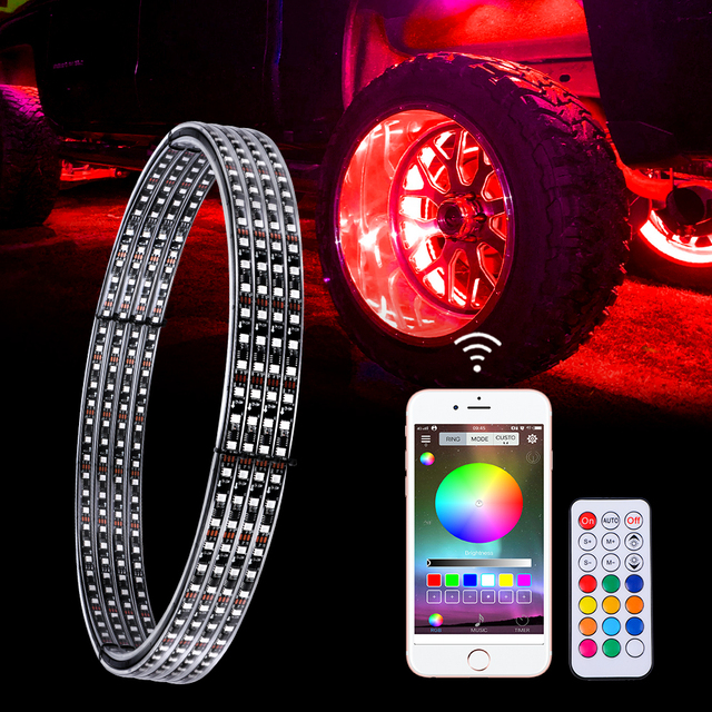Customized Wholesale Double Row RGB SMD LED Wheel Rim Lights APP Control IP67 Waterproof Car Led Chasing Wheel Ring Lights