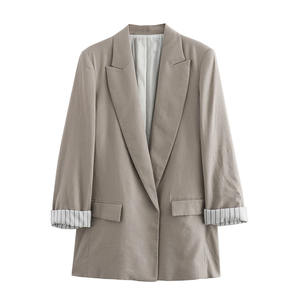 Blazer décontracté pour <span class=keywords><strong>femme</strong></span> RNSHANGER, uni, <span class=keywords><strong>col</strong></span> cranté, manches longues retroussables, chic, pour le bureau, pour les femmes d'affaires - Product Image 3