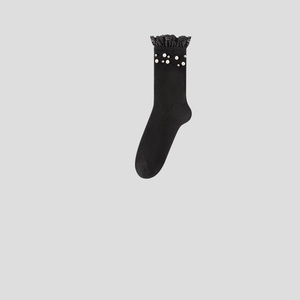 <span class=keywords><strong>Bas</strong></span> Spandex à la mode <span class=keywords><strong>haut</strong></span> <span class=keywords><strong>de</strong></span> <span class=keywords><strong>gamme</strong></span> séchage rapide impression numérique sueur femmes chaussettes avec chaussures Mary Jane perlées Design équipage mi-long - Product Image 4