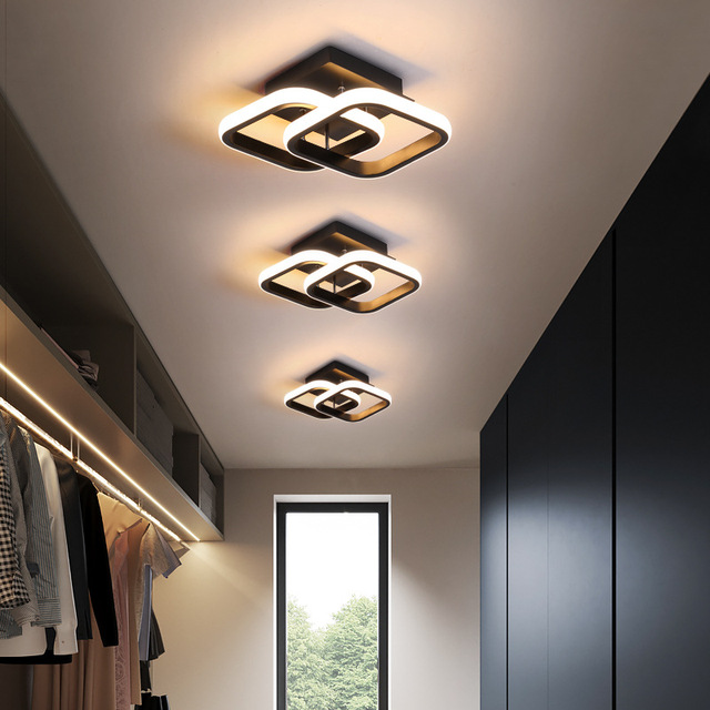 Creative Round Square Decor Led Ceiling Lights Living Room Bedroom Corridor Aisle Balcony Hallway Modern Acrylic Black Metal