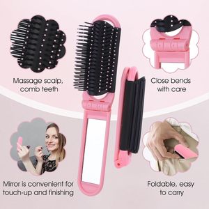 Brosse à cheveux pliante avec miroir de maquillage peigne nouveau design de poche de voyage mini pliable logo personnalisé pour salon de coiffure vente en gros - Product Image 3
