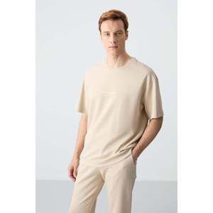 Conjunto Deportivo Básico Air Jones para Hombre, Corte Holgado, Sudadera y Pantalones de Algodón Beige Texturizado, Grueso y Suave - Product Image 3