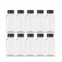 Bouteilles de jus en plastique vides NH 8oz 12oz avec bouchons, réutilisables, transparentes, contenants de boissons en vrac avec couvercles noirs inviolables